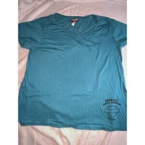 Women’s Harley Davidson Teal T-shirt Logo Wings Size XXL Short Sleeve
